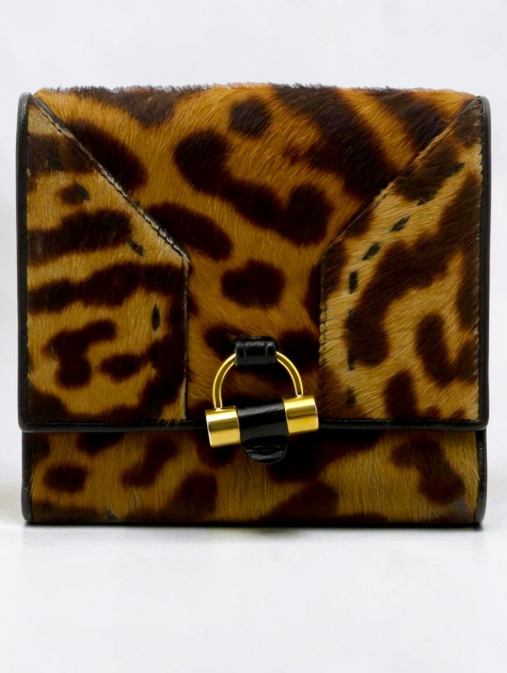 YSL Saint Laurent Leopard-Print Fur Compact Wallet